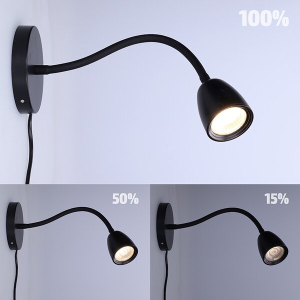 SOLIGHT LED nástenná lampička, stmievateľná, 4W, 280lm, 3000K, čierna