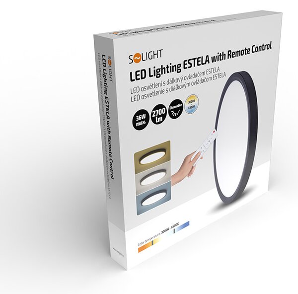 SOLIGHT LED osvetlenie s diaľkovým ovládačom Estela Black 36W, 2700lm, 30cm, CCT