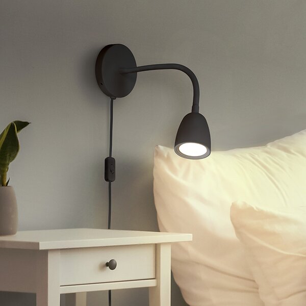 SOLIGHT LED nástenná lampička, stmievateľná, 4W, 280lm, 3000K, čierna
