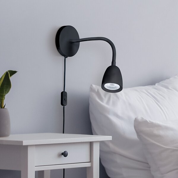 SOLIGHT LED nástenná lampička, stmievateľná, 4W, 280lm, 3000K, čierna