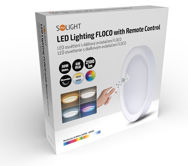 SOLIGHT LED osvetlenie s diaľkovým ovládačom Floco, 30W + 6W RGB, 2100lm, 40cm, CCT