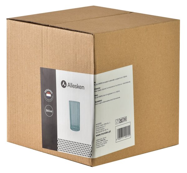 Allesken Sada 4 ks vysokých pohárov ELISE STRIPES 360 ml číra/zelená