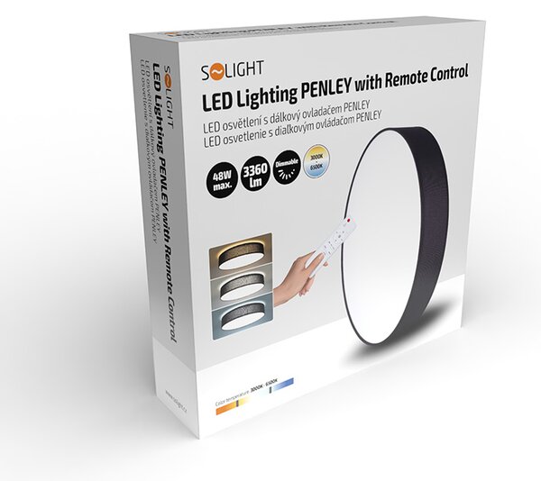 SOLIGHT LED osvetlenie s diaľkovým ovládačom Penley, 48W, 3360lm, 40cm, CCT
