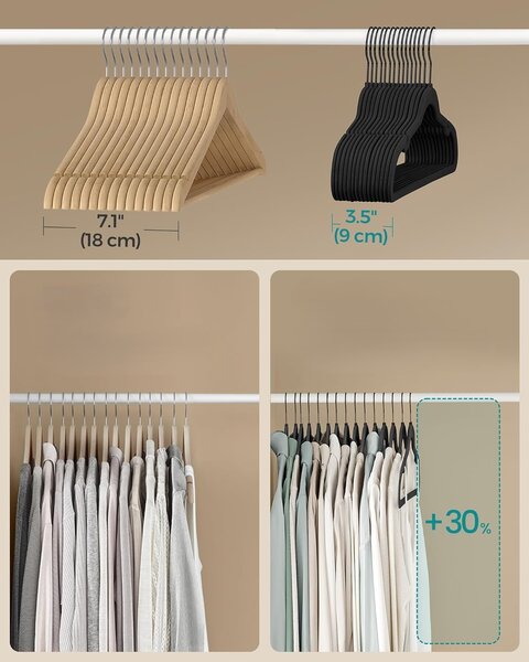 SONGMICS Sada 50 ks zamatových vešiakov Janis čierna