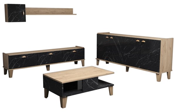 Kalune Design Súprava nábytku do obývacej izby Sumer dub prírodný/čierny mramor