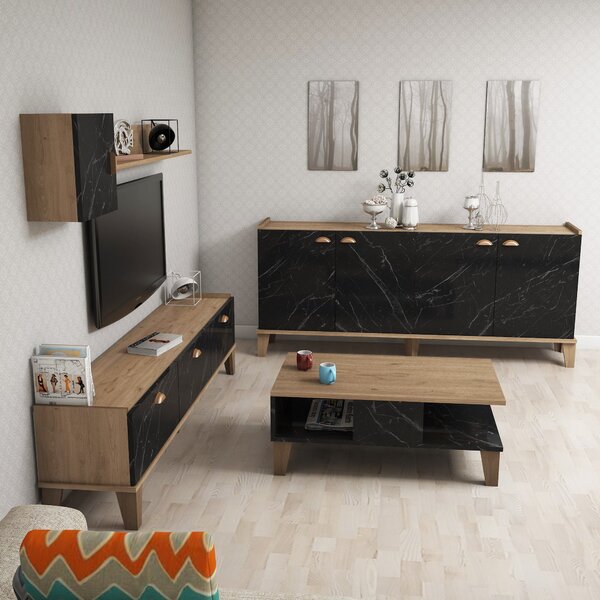 Kalune Design Súprava nábytku do obývacej izby Sumer dub prírodný/čierny mramor