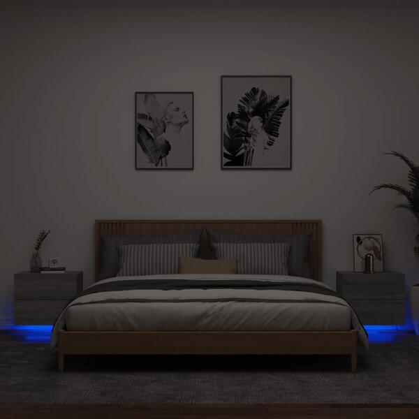 Nástenné nočné skrinky s LED osvetlením 2 ks sivé sonoma