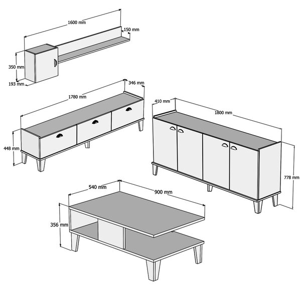 Kalune Design Súprava nábytku do obývacej izby Sumer dub prírodný/čierny mramor