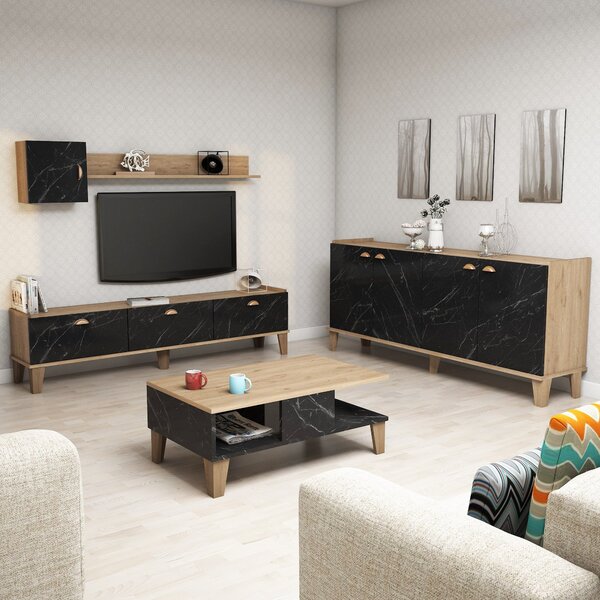 Kalune Design Súprava nábytku do obývacej izby Sumer dub prírodný/čierny mramor