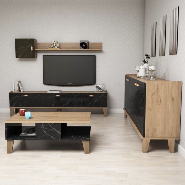 Kalune Design Súprava nábytku do obývacej izby Sumer dub prírodný/čierny mramor