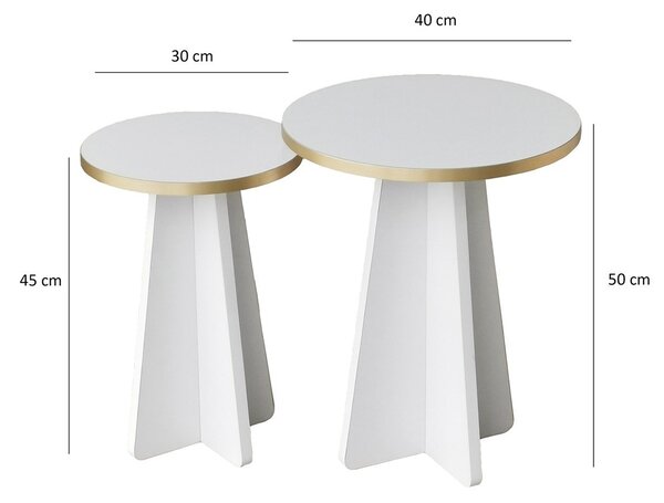 Kalune Design Sada odkladacích stolíkov Mushroom 2 biela/zlatá