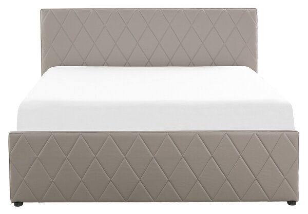 Posteľ s úložným priestorom sivobéžová umelá koža 160 x 200 cm prešívané čalúnenie s čelom lamelový rošt moderný štýl spálňa