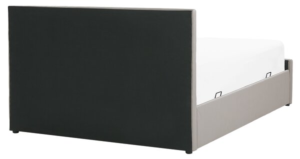 Posteľ s úložným priestorom sivobéžová umelá koža 160 x 200 cm prešívané čalúnenie s čelom lamelový rošt moderný štýl spálňa