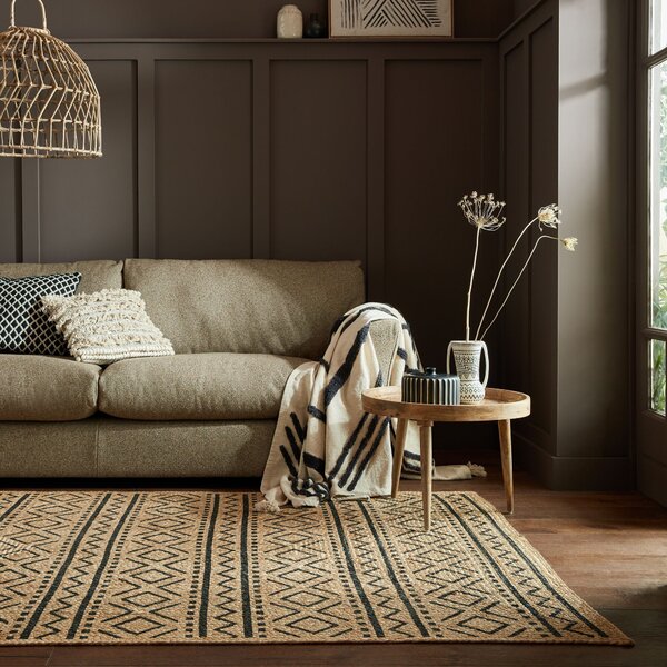 Flair Rugs, Kusový koberec Printed Jute Luis Natural/Black, 200x290, béžová, chodba / predsieň