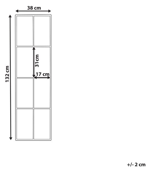 Nástenné závesné zrkadlo čierne kovové sklo 38 x 132 cm tvar okna obdĺžnikový kovový rám priemyselný moderný dizajn