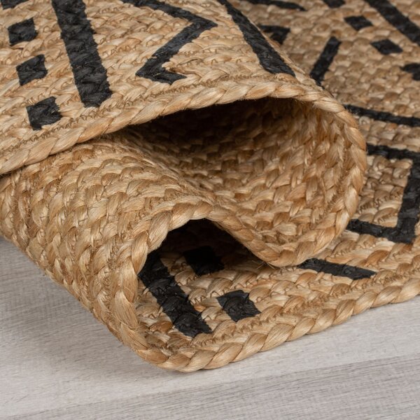 Flair Rugs, Kusový koberec Printed Jute Luis Natural/Black, 200x290, béžová, chodba / predsieň