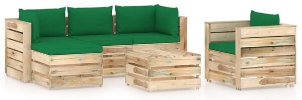 6-dielna sedacia súprava+podložky, zelená, impregnované drevo