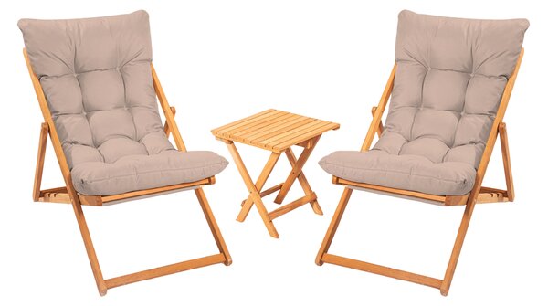 Kalune Design Sada záhradného nábytku Myne so stolom a dvoma lehátkami z masívu hnedá