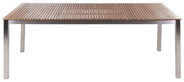 Záhradný stôl svetlé certifikované teakové drevo 200 x 90 cm oceľový strieborný rám obdĺžnikový klasický štýl vonkajší