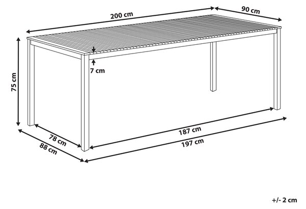 Záhradný stôl svetlé certifikované teakové drevo 200 x 90 cm oceľový strieborný rám obdĺžnikový klasický štýl vonkajší