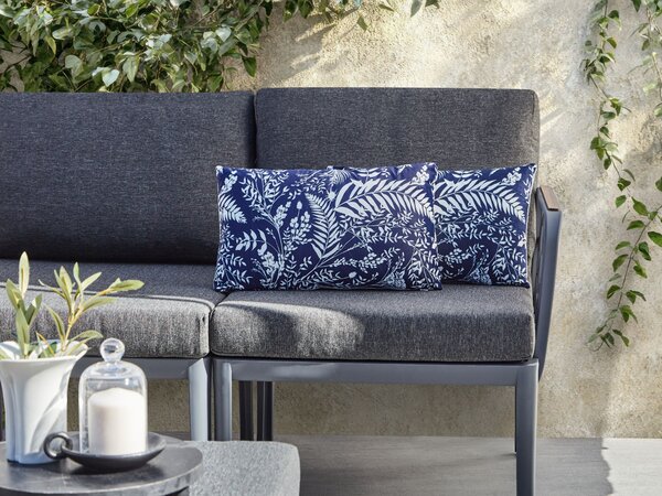 Sada 2 vonkajších dekoratívnych vankúšov modrá polyester 30 x 50 cm rastlinný vzor záhradné doplnky