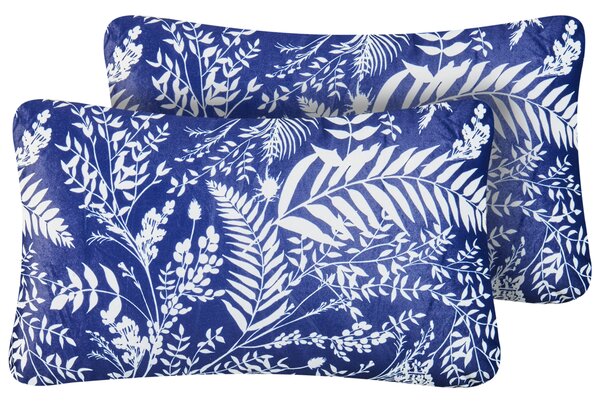 Sada 2 vonkajších dekoratívnych vankúšov modrá polyester 30 x 50 cm rastlinný vzor záhradné doplnky