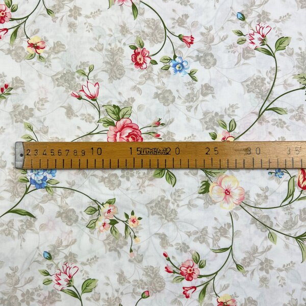 Ervi bavlna š.240cm - pnúce kvety na bielom - 29025-1, metráž