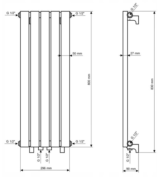 Gamma Verto, vykurovacie teleso 296x800 mm, 303 W, čierna matná, GMA-VER-80296-BK