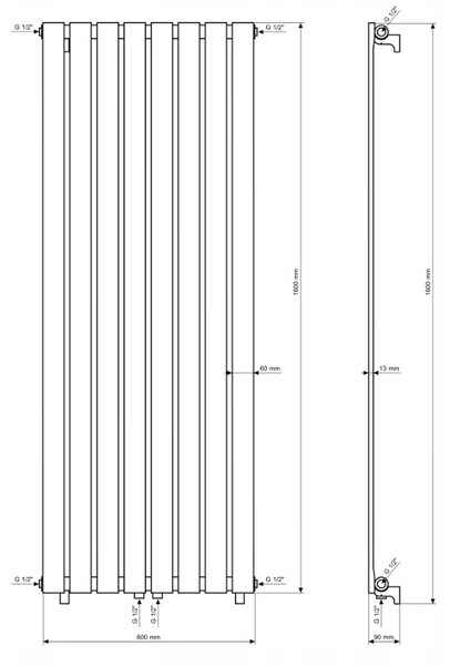 Gamma Vertical, vykurovacie teleso 600x1600 mm, 1036 W, čierna matná, GMA-VERT-16060-BK