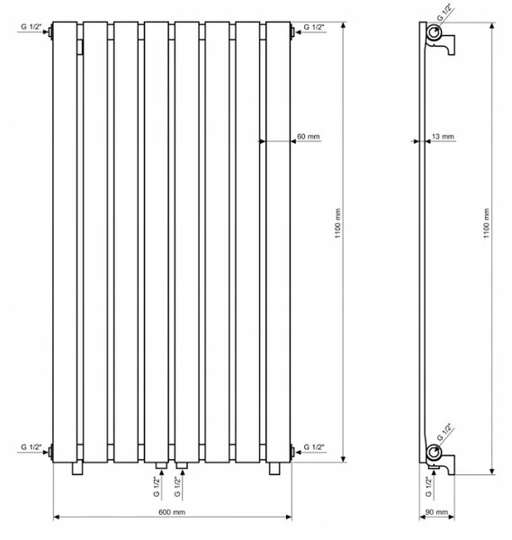 Gamma Vertical, vykurovacie teleso 600x1100 mm, 737 W, biela matná, GMA-VERT-11060-WH