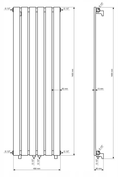 Gamma Vertical, vykurovacie teleso 450x1400 mm, 687 W, čierna matná, GMA-VERT-14045-BK
