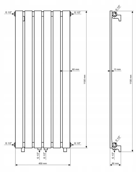 Gamma Vertical, vykurovacie teleso 450x1100 mm, 553 W, čierna matná, GMA-VERT-11045-BK