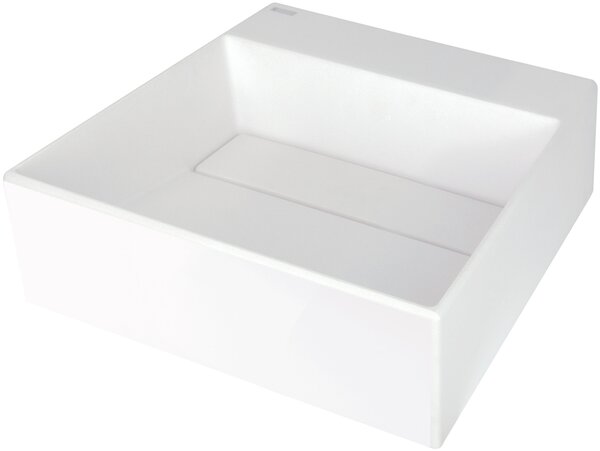 Deante Correo, granitové umývadlo na dosku s poličkou pod batériu a krycou doskou 400x400x130 mm, biela, CQR_AU4M