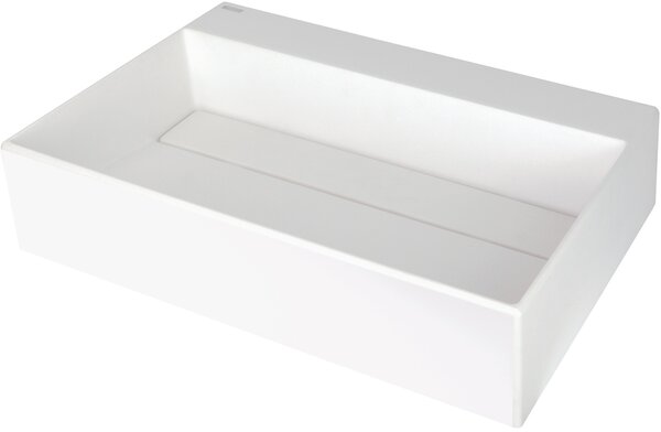 Deante Correo, granitové umývadlo na dosku s poličkou pod batériu a krycou doskou 600x400x130 mm, biela, CQR_AU6M