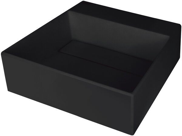 Deante Correo, granitové umývadlo na dosku s poličkou pod batériu a krycou doskou 400x400x130 mm, čierna, CQR_NU4M