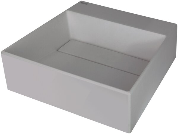 Deante Correo, granitové umývadlo na dosku s poličkou pod batériu a krycou doskou 400x400x130 mm, šedá metalíza, CQR_SU4M
