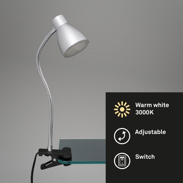Briloner 2615-014P - LED Lampa s klipom GRIP LED/2,5W/230V strieborná
