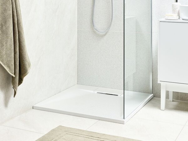 Sprchová vanička s odtokom biela SMC 80 x 80 x 3 cm štvorcový tvar efekt prírodného kameňa minimalistický štýl kúpeľňa