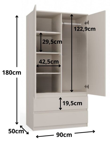 TP Living Šatníková skriňa MALWA I 90 cm kašmír