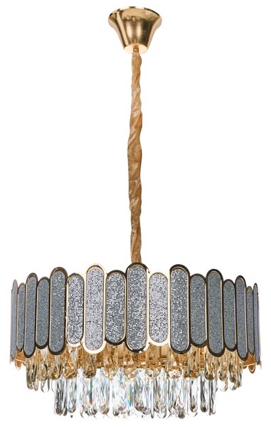 Luster mosadzný kov sklo ⌀ 46 cm závesná lampa krištáľový sklenený glamour štýl obývačka spálňa