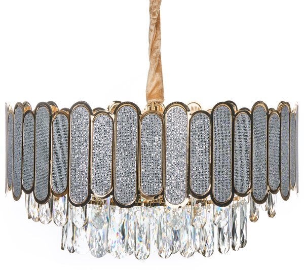 Luster mosadzný kov sklo ⌀ 46 cm závesná lampa krištáľový sklenený glamour štýl obývačka spálňa