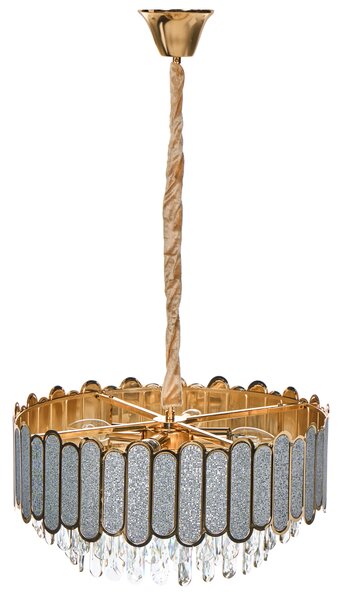Luster mosadzný kov sklo ⌀ 46 cm závesná lampa krištáľový sklenený glamour štýl obývačka spálňa
