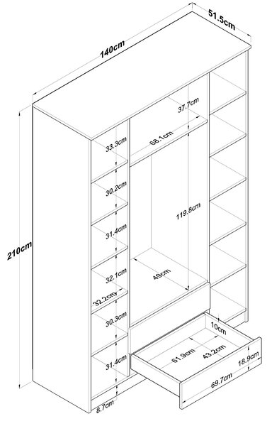 Kalune Design Šatníková skriňa BA 112 140 cm orech/biela