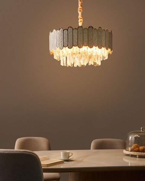 Luster mosadzný kov sklo ⌀ 46 cm závesná lampa krištáľový sklenený glamour štýl obývačka spálňa
