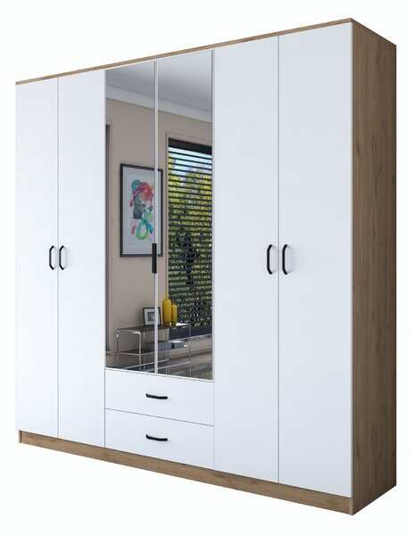 Kalune Design Šatníková skriňa BA 130 210 cm so zrkadlom orech/biela