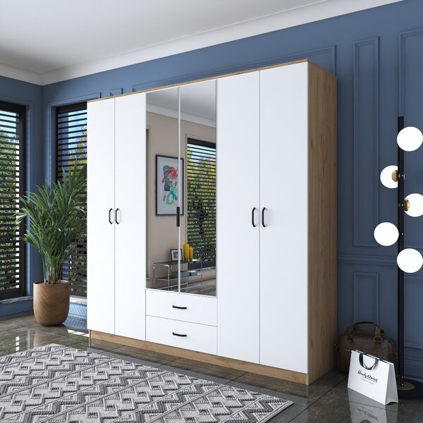 Kalune Design Šatníková skriňa BA 130 210 cm so zrkadlom orech/biela