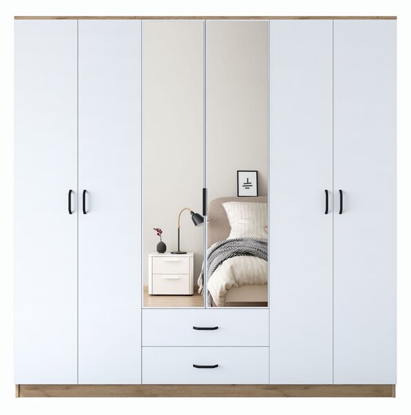 Kalune Design Šatníková skriňa BA 130 210 cm so zrkadlom orech/biela