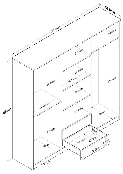 Kalune Design Šatníková skriňa BA 130 210 cm so zrkadlom orech/biela