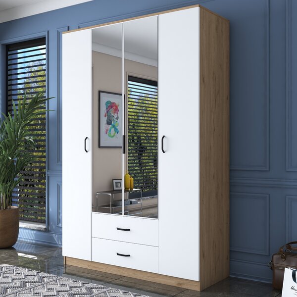Kalune Design Šatníková skriňa BA 131 140 cm so zrkadlom orech/biela