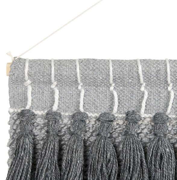 Závesná nástenná dekorácia sivá bavlnená ručne tkaná so strapcami boho dekorácia moderný štýl obývacia izba spálňa
